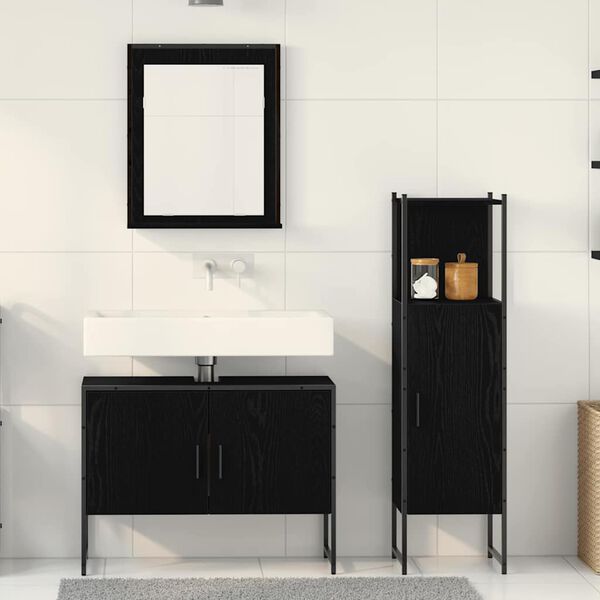 vidaXL Set di mobili per il bagno 3 pcs Nero Legno multistrato