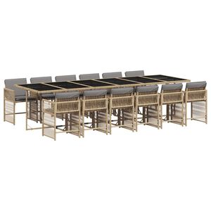 vidaXL Set Pranzo da Giardino 13 pz con Cuscini Beige Misto Polyrattan