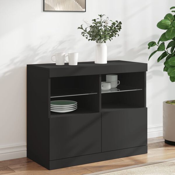 vidaXL Credenza con Luci LED Nera 81x37x67 cm