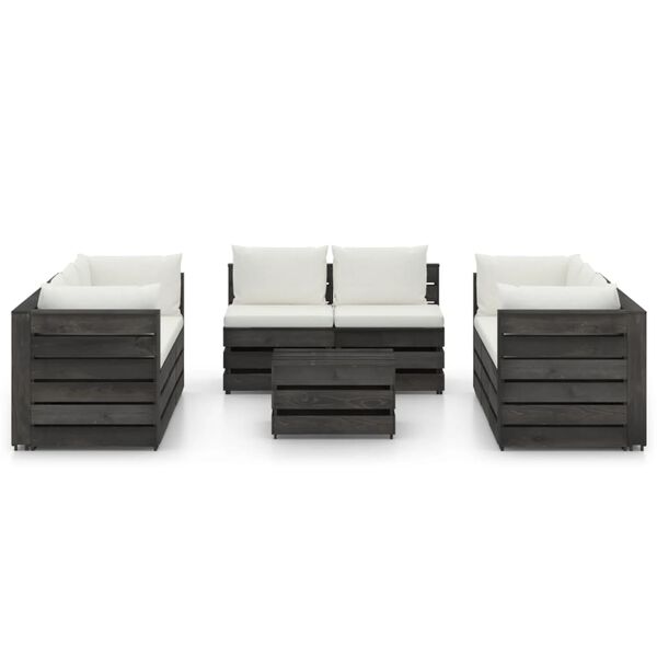vidaXL Set Salotto da Giardino con Cuscini 9pz Legno Impregnato Grigio