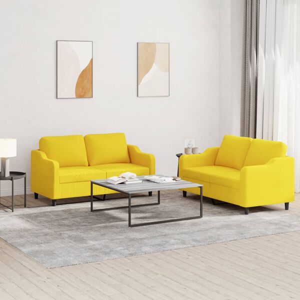 vidaXL Set di Divani 2 pz con Cuscini Giallo Chiaro in Tessuto