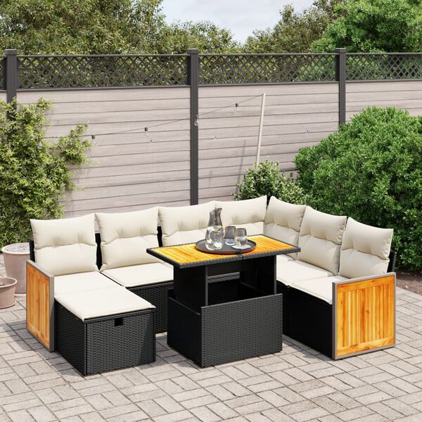 vidaXL Set Divani da Giardino con Cuscini 8 pz Nero in Polyrattan