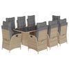 vidaXL Set Pranzo da Giardino 9 pz con Cuscini Beige Misto Polyrattan