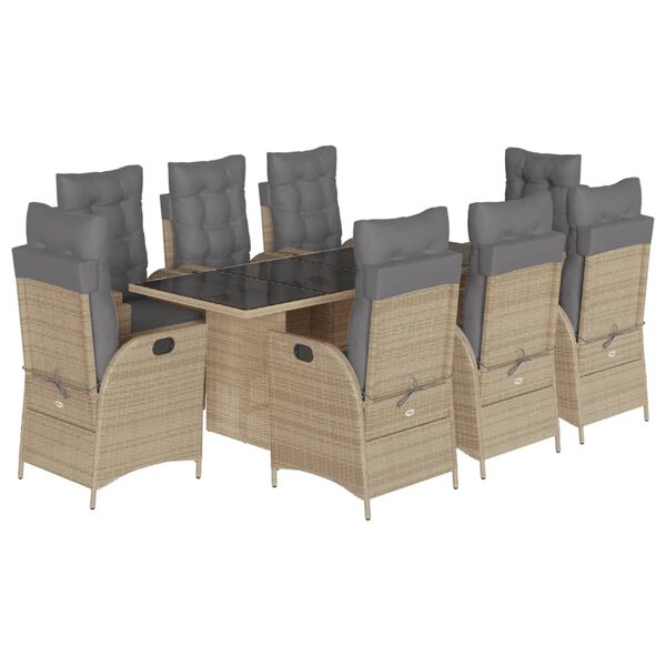 vidaXL Set Pranzo da Giardino 9 pz con Cuscini Beige Misto Polyrattan