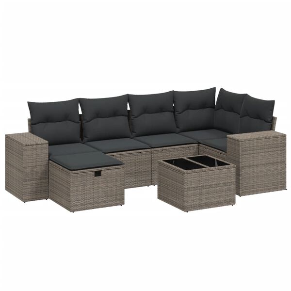 vidaXL Set Divani da Giardino 7pz con Cuscini Grigio Chiaro Polyrattan