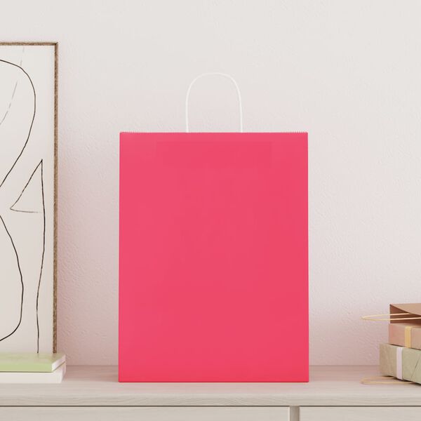 vidaXL Sacchetti di Carta 250 pz con Manici Rosa 32x12x42 cm