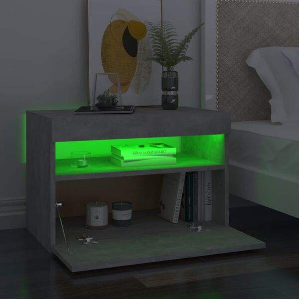 vidaXL Comodini con Luci LED 2 pz Grigio Cemento 60x35x40 cm