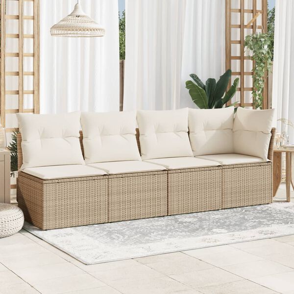 vidaXL Divano da Giardino con Cuscini a 4 Posti Beige in Polyrattan