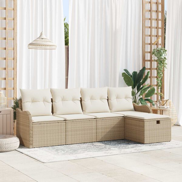 vidaXL Set Divano da Giardino 5 pcs Beige e Crema polyrattan