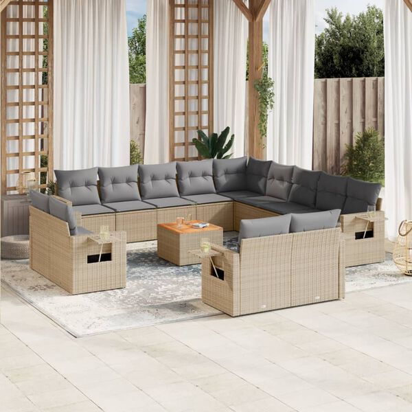 vidaXL Set Divano da Giardino 14 pz con Cuscini Beige Misto Polyrattan