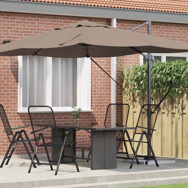 vidaXL Parasol Roma a braccio Tortora e Nero 352 x 251 x 260 cm