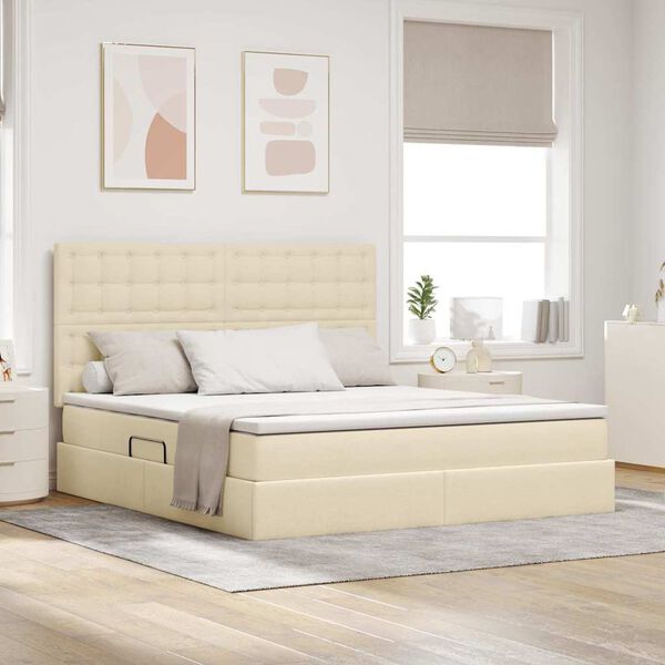 vidaXL Letto con contenitore e materasso Crema 180 x 200 cm Poliestere