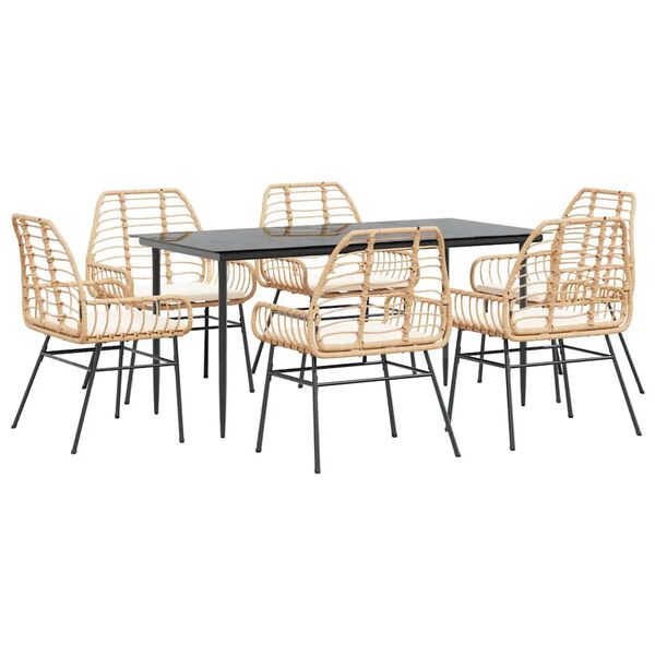 vidaXL Set Pranzo da Giardino 7pz con Cuscini Marrone Polyrattan Vetro