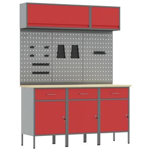 vidaXL Set di mobili da lavoro con cassetto con blocco 8 pz Rosso