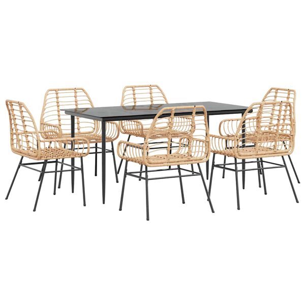 vidaXL Set Pranzo da Giardino 7pz Marrone Polyrattan Vetro
