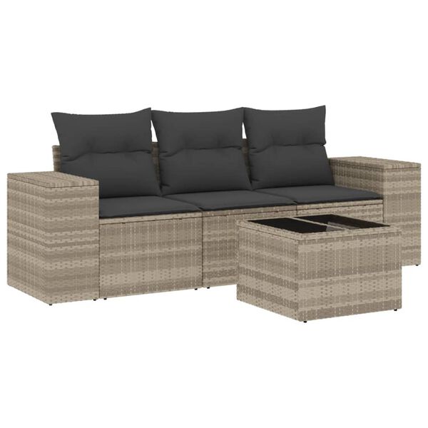 vidaXL Set Divano da Giardino 4pz con Cuscini Grigio Chiaro Polyrattan