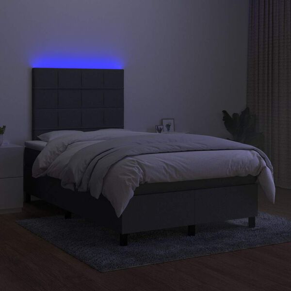 vidaXL Letto a Molle Materasso e LED Grigio Scuro 120x190cm in Tessuto