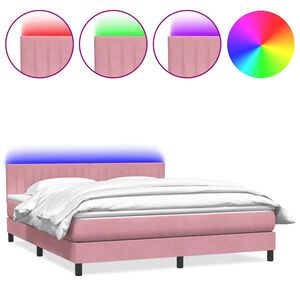 vidaXL Letto a Molle con Materasso e LED Rosa 180x210 cm in Velluto