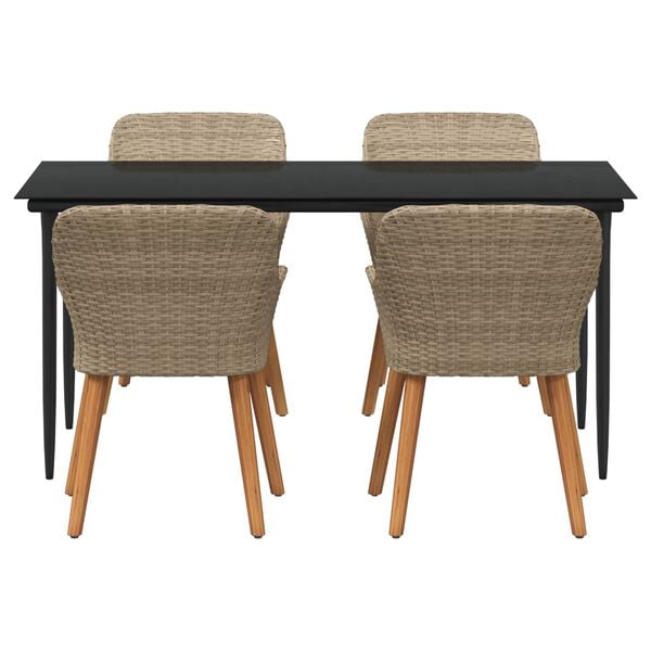 vidaXL Set da Pranzo per Giardino con cuscino 5 pcs Beige polyrattan