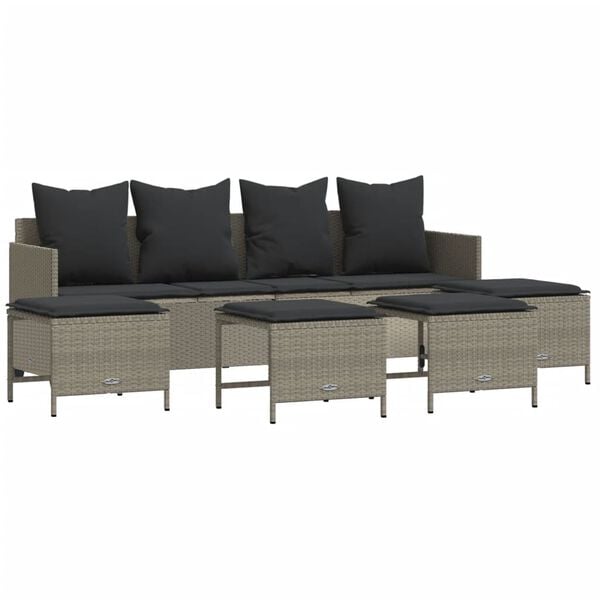 vidaXL Set Divano da Giardino 5pz con Cuscini Grigio Chiaro Polyrattan