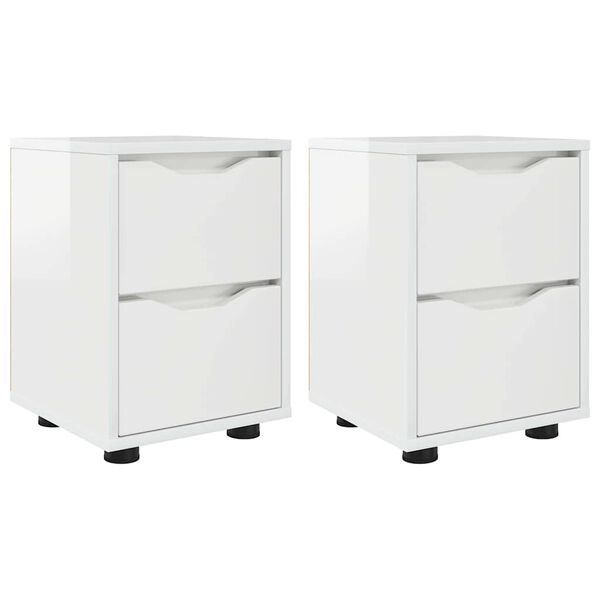 vidaXL Comodini con cassetto 2 pcs Bianco Lucido 30,5 x 30 x 43 cm