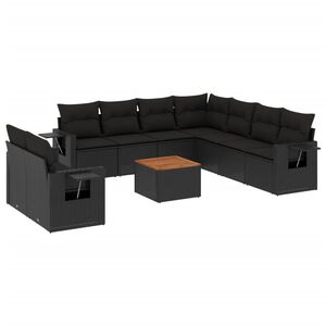vidaXL Set Divani da Giardino 10pz con Cuscini in Polyrattan Nero