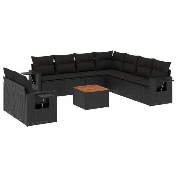 vidaXL Set Divani da Giardino 10pz con Cuscini in Polyrattan Nero
