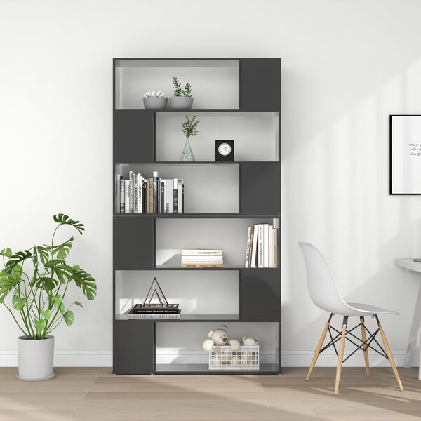 vidaXL Libreria/Divisorio Stanza Grigio Lucido 100x24x188 cm