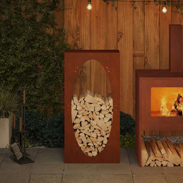 vidaXL Rastrelliera per Legna da Ardere 50x23x100 cm in Acciaio Corten