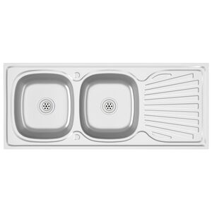vidaXL Lavello Cucina Doppia Vasca 1200x500x155mm Argento Acciaio Inox