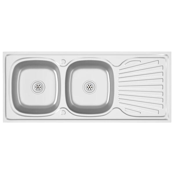 vidaXL Lavello Cucina Doppia Vasca 1200x500x155mm Argento Acciaio Inox