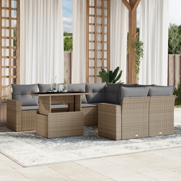 vidaXL Set Divano da Giardino 9 pz con Cuscini Beige in Polyrattan