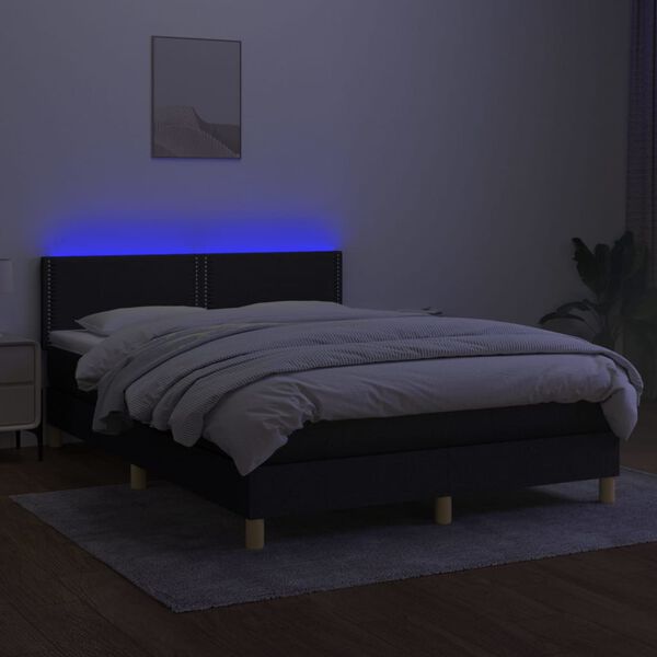 vidaXL Letto a Molle con Materasso e LED Nero 140x190 cm in Tessuto