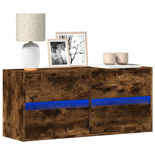 vidaXL Mobile TV a Parete con Luci LED Rovere Fumo 100x31x45 cm