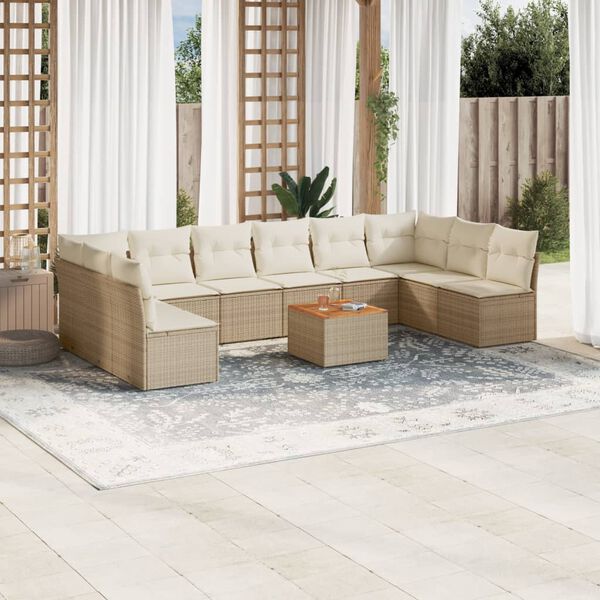 vidaXL Set Divani da Giardino 11 pz con Cuscini Beige in Polyrattan