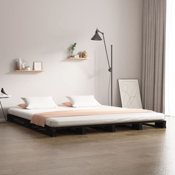 vidaXL Letto a Pallet Nero 135x190 cm Double Legno Massello di Pino