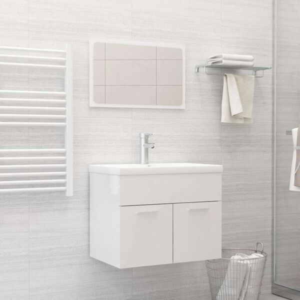 vidaXL Set Mobili da Bagno 2 pz Bianco Lucido in Legno Multistrato