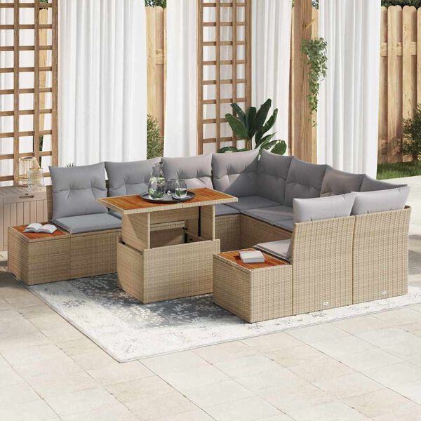vidaXL Set da Pranzo per Giardino con cuscino 9 pcs Beige e grigio