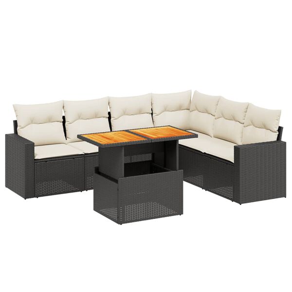 vidaXL Set Divani da Giardino con Cuscini 7pz Nero Polyrattan
