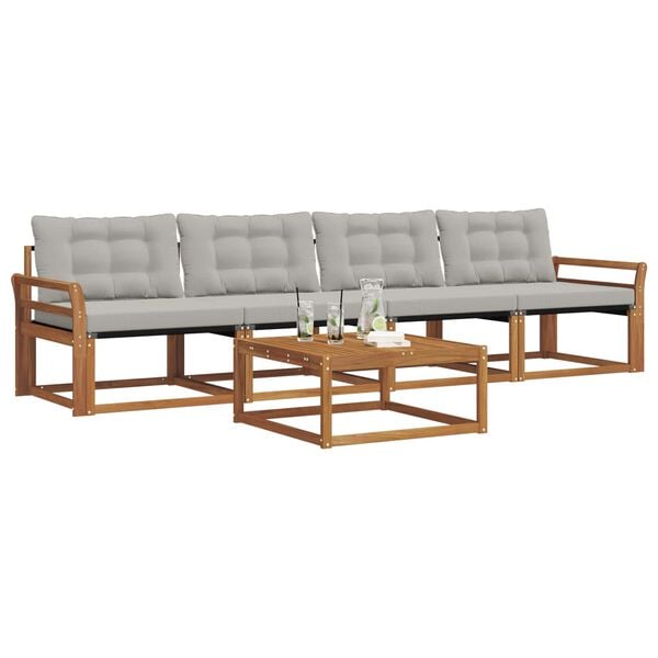 vidaXL Set di divani da esterno 5 pcs Grigio Naturale e Chiaro