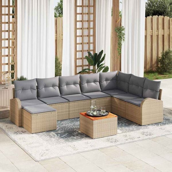 vidaXL Set Divano da Giardino 9 pcs Beige e Grigio Chiaro polyrattan