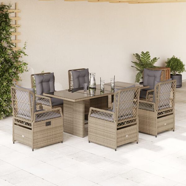 vidaXL Set da Pranzo da Giardino 7 pz con Cuscini Beige in Polyrattan