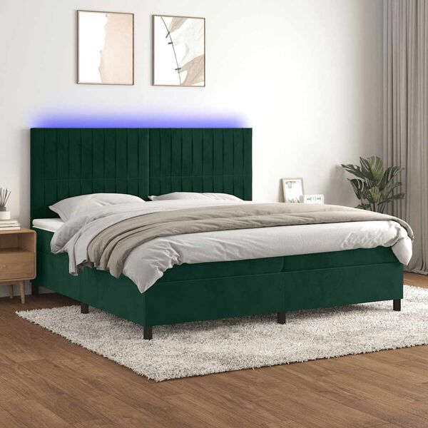 vidaXL Letto a Molle con Materasso e LED Verde Scuro 200x200cm Velluto
