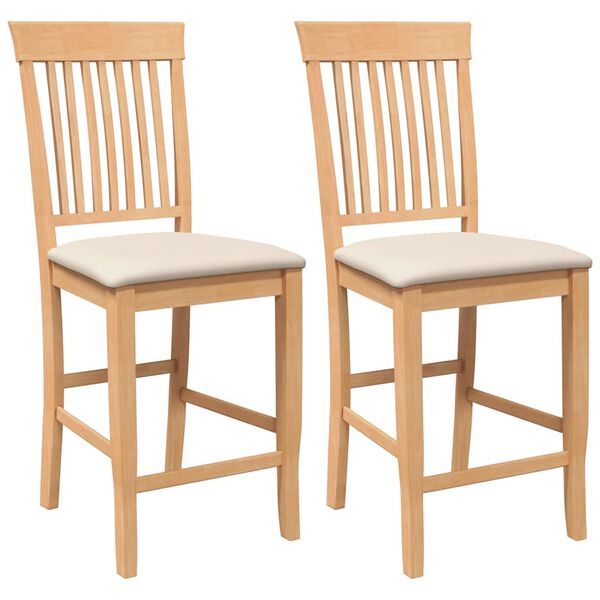 vidaXL Sgabelli da Bar con Cuscini 2pz Naturale Legno Massello Hevea