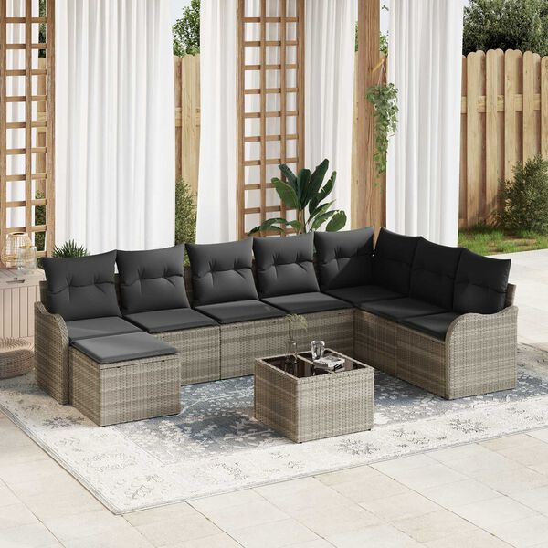 vidaXL Set Divano da Giardino 9 pcs Grigio chiaro Poly Rattan