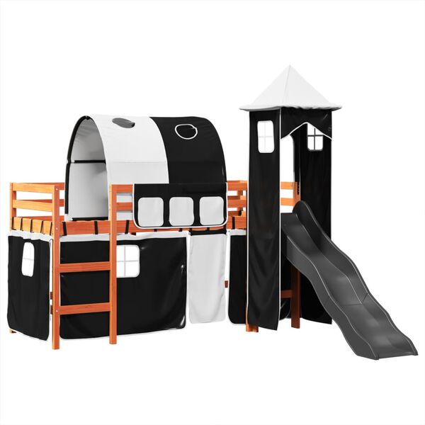 vidaXL Letto a Soppalco con Torre Bambini Bianco e Nero 80x200cm Pino