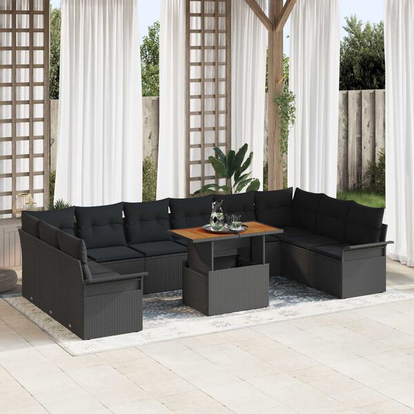 vidaXL Set Divano da Giardino 11 pcs Nero Poly Rattan