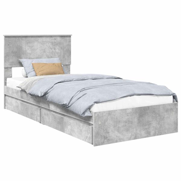 vidaXL Letto con Contenitore con testiera Grigio cemento 90 x 200 cm
