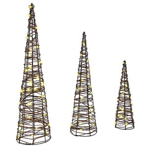 vidaXL Albero di Natale 3 pz Bianco caldo 20 x 20 x 80 cm Rattan