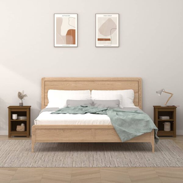 vidaXL Comodini 2 pz ambra 40x35x55 cm in Legno Massello di Pino
